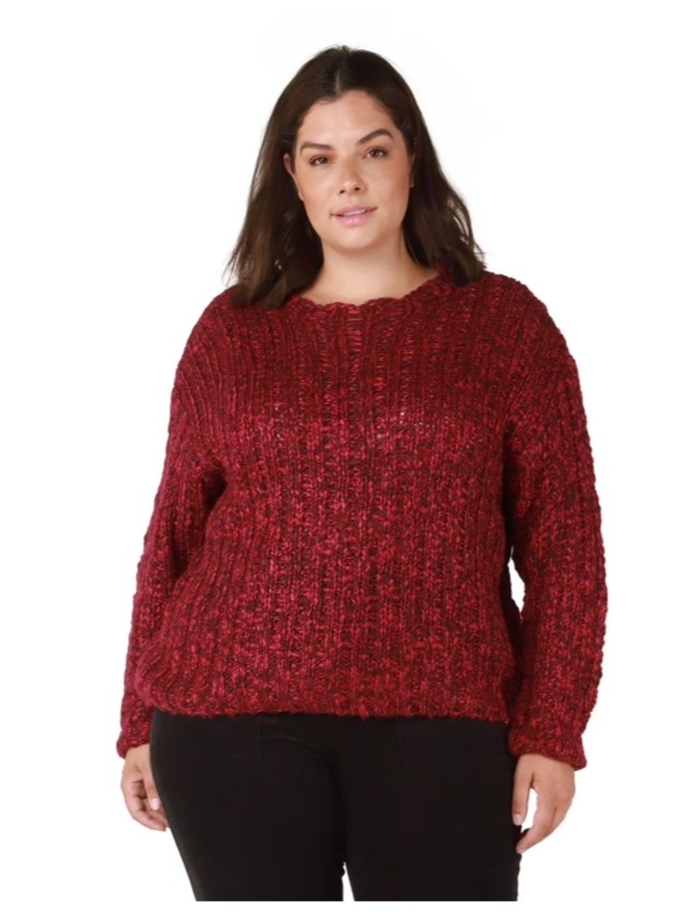 Cozy Plus-Size Ribbed Sweater — Burgundy